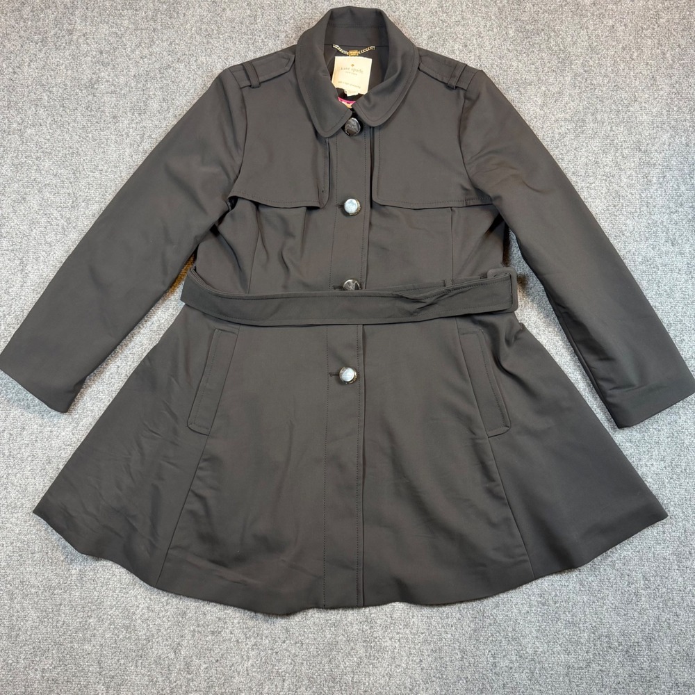 Kate Spade New York Black Belted Trench Coat Polka Dot Lining K28707-ME Large